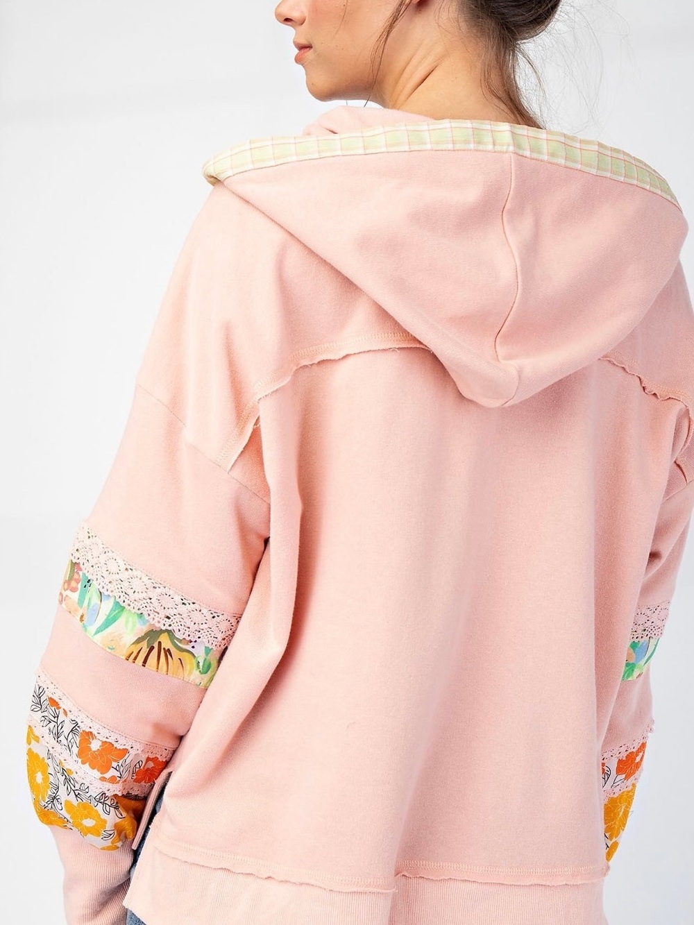 easel patchwork boho sweater Hooded Pullover Floral prairie cottagecore blouse - Picture 10 of 12